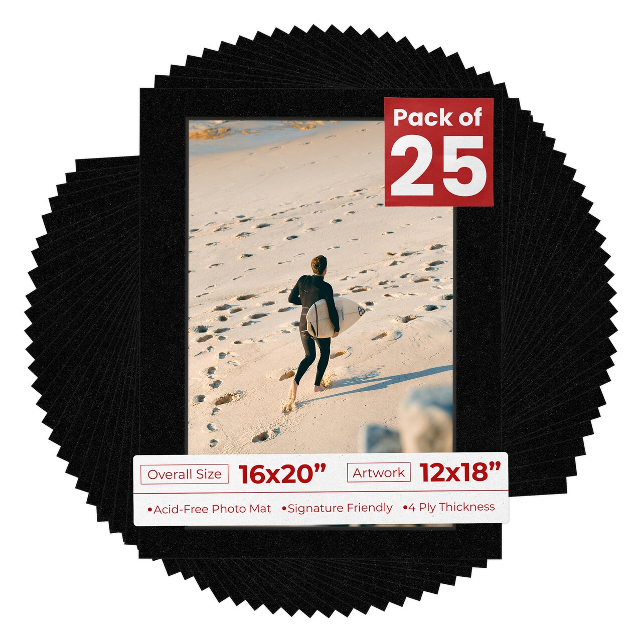 Black with Black Core Mat Board for 16x20 Frames - Fits 12x18 Photos